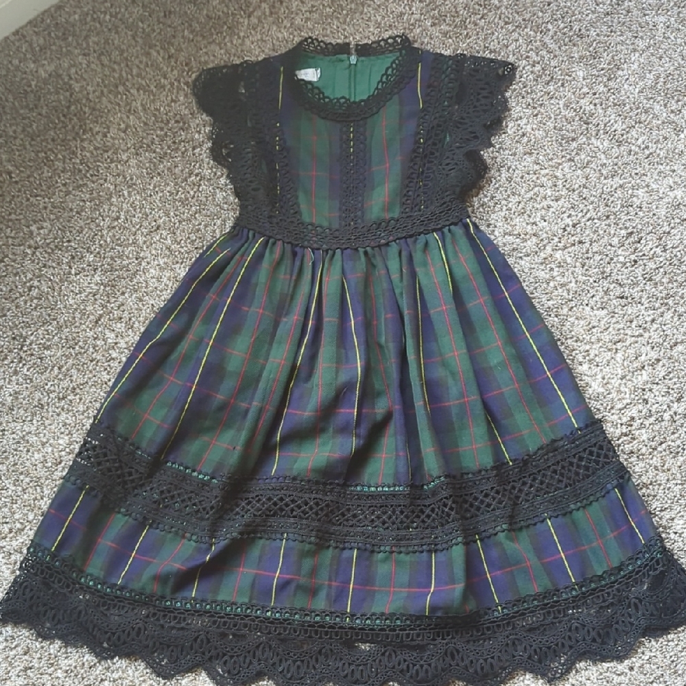 Trish Scully Green Dress with Black Lace